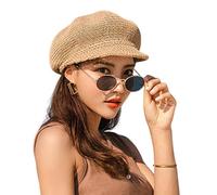 Pesoncarl Chapeau Femme,Chapeau de Paille pour Femme, Chapeau Paille Femme,Chapeau de Paille d'été pour Femme Gavroche d'été en Paille tricoté Chapeau de de Plage avec Corde réglable pour Chapeau