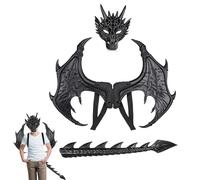 Pesoncarl Costume de Dragon pour enfants, ensemble de déguisement Dragon Cosplay, queue dinosaure avec masque pour garçons et filles, 3 pièces, cadeau fête