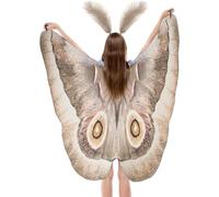 Pesoncarl Costume de papillon de nuit, aile papillon d'Halloween avec bandeau plumes imprimé des deux côtés, cape d'aile pour Halloween ou fête costumée