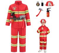 Pesoncarl Costume de Pompier pour Enfants, Costume de Pompier Carnaval pour Tout-Petits avec Casque sécurité, Chapeau et extincteur, éducatif pour garçons et Filles, S