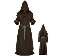 Pesoncarl Costume de prêtre, robe de moine Renaissance, costume cosplay d'Halloween avec capuche, capot moine à capuche médiéval pour hommes, m, déguise