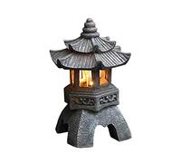 Pesoncarl Décoration de Jardin, Statue de Jardin Pagode, Style Japonais, Résine Résistante aux UV, Lanterne Solaire, Gris