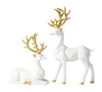 Pesoncarl Décorations de Noël, 2 Figurines de Renne Noël en résine, décoration Renne Assis et Debout, Statues Couple Cerfs pour la Maison, Le Bureau