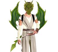 Pesoncarl Enfants Halloween Dragon Ensemble Visage Couvre Queue Cosplay Costume Photo Accessoires Vert 3 pièces faveur de fête
