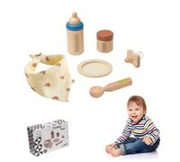 Pesoncarl Ensemble d'alimentation de poupée bébé Accessoires d'alimentation en Bois réaliste avec cuillère, Assiette de Section, Bouteille Lait et Plus, Accessoires pour Jouer au Jouet Maison, Jouets