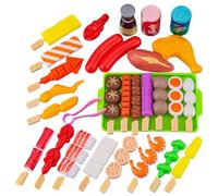 Pesoncarl Ensemble de Jeu de Grill pour Enfants, 29 pièces/Ensemble Jeu Barbecue en Plastique pour Enfants, Nourriture réaliste, Jouets Alimentaires interactifs éducatifs précoces pour garçons Fil