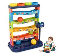 Pesoncarl Jouet à Balle, Tour de Chute à Balle à 5 Niveaux avec rampes tourbillonnantes, Marteau et 4 Boules, ABS Plastic Educational Toy for Babies Toddlers 3 Ans, Jouets