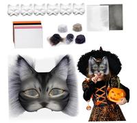 Pesoncarl Kit de fabrication de masques, kit de masque de chat avec masques, poils et maille, masque thérian vierge bricolage pour mascarade, carnaval de maquillage, artisanat pour les enfants 23pc