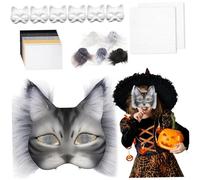 Pesoncarl Kit de fabrication de masques, kit de masque de chat avec masques, poils et maille, masque thérian vierge bricolage pour mascarade, carnaval de maquillage, arts et artisanat