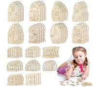 Pesoncarl Le kit de Porte de la Maison poupée Comprend 64pcs en Bois fée en Bois et des fenêtres poupée Bricolage Miniatures Meubles fée Accessoires pour décoration, Jouets