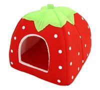 Pesoncarl Lits, lit pour Chat Mignon Dessin animé Fraise Chat Grotte avec Tapis Pliable Maison pour Chiot pour la Maison dortoir Petits Animaux Vivant 10 x 10 x 11 Pouces