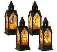 Pesoncarl Lot de 4 lanternes d'halloween, 17 x 6, 3 cm, Lanterne à Bougie LED, épouvantail, sorcière, Citrouille, Batterie Suspendue, décorations d'halloween en Forme de château, effrayantes