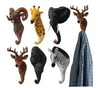 Pesoncarl Lot de 6 crochets muraux en forme d'animaux, en résine, pour manteau, tête d'animal, support mural, porte-clés Vintage pour décoration de maison et café