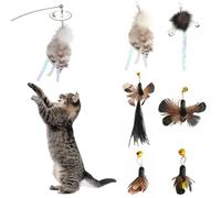 Pesoncarl Lot de 6 recharges de Jouets pour Chat en Peluche avec Clochette, Accessoires de Baguette pour Chat de Couleur aléatoire, Recharge de Jouet interactif pour Chat d'intérieur et d'extérieur