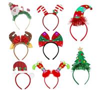 Pesoncarl Lot de 8 bandeaux de Noël mignons lumineux avec bois renne, chapeau Père Noël, nœud, accessoires pour cheveux pour cadeaux fête