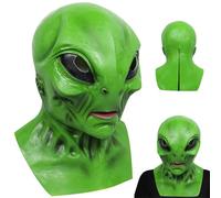 Pesoncarl Masque d'extraterrestre avec de Grands Yeux Effrayant xénomorphe Masque d'halloween tête complète réaliste en Latex Accessoire de Costume 'Extraterrestre pour Cosplay fête Farce (Vert)