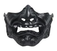 Pesoncarl Masque Oni Masque Halloween Japonais 7.9x4.7 Latex Hannya, Samurai à moitié Face avec Fangs Black Warrior avec Un Groupe élastique Halloween Props pour la fête de Cosplay, Jouets