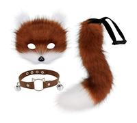Pesoncarl Masque Renard en Fausse Fourrure à Fourrure avec col de Cloche en Cuir et Queue Moelleuse Costumes d'halloween réalistes pour Le Cosplay de fête à thème, Marron