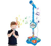 Pesoncarl Microphone pour Les Enfants, Enfants ajusté Microphone avec Stand, lumières éducatives interactives Jouet Clignotant pour Les Joueurs de Musique ou Cadeaux d'anniversaire, Bleu, Jouets
