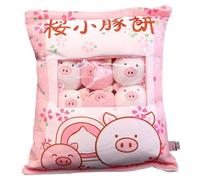 Pesoncarl Oreiller de collation en Peluche de pouding Cochon Mignon avec 8 Petits Jouets en Peluche Cochon Amovibles, Jouets en sûrs et respectueux la Peau, Cadeaux pour Adolescentes, Filles