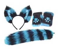 Pesoncarl Oreilles de Renard et Ensemble de queues, Gants à Fourrure à Fourrure Doux, Bandeau à Oreilles de Renard et queues à Fourrure, Costume de Renard,Fantaisie Cosplay Costume, Bleu