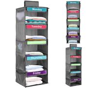 Pesoncarl Organisateur de vêtements hebdomadaire 5 Couche 39x12 Jours Days de la Semaine Organisateur de vêtements avec étiquette et Poche latérale 30lbs Organisateur de vêtements Suspendus