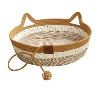 Pesoncarl Panier pour Chat Pliable en Osier résistant à l'usure avec Boule de Corde de Jeu, nid Couchage Lavable sans déchiquetage en rotin pour Chats d'intérieur Moins 6 kg