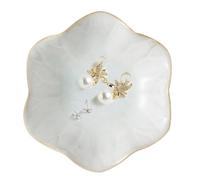 Pesoncarl Plateau à bijoux 4, 3 pouces en forme de fleur en céramique, plateau à bibelots élégant, assiette blanche, rangement décoratif pour bijoux, bague e parfum, pour fête