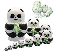Pesoncarl Poupées de Nidification 1 Ensemble (10pcs) Panda Design Matryoshka Doll Cartoon Matrioshka avec Motif en Bambou poupées de Nidification Russe en Bois pour Les Enfants, Jouets