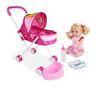 Pesoncarl Poussette Pliable pour bébé poupée, Ensemble de Landau avec Impression de Dessin animé, Poussette pour poupées, 4 pièces (Voiture en Forme cœur)