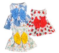 Pesoncarl Robe de Chien 3pcs, Fraise, Fleur et Marguerite vêtements pour Chiens avec décoration d'arc, Robes en Polyester pour Les Petits Chiens, Cadeaux pour