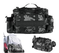 Pesoncarl Sac de pêche au Camouflage Gris Grand Sac de pêche à la Mouche Assemblée résistante à l'eau avec Manche bobinage Tackle Rangement avec Support Tige pour extérieur, Sport