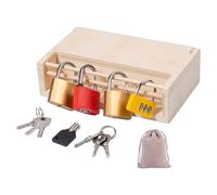 Pesoncarl Serrure et clé Jouet Montessori, Serrure en Bois et clé, Jouets pour Tout-Petits de 1 à 3 Ans, boîte sensorielle d'apprentissage préscolaire, 4, 3x7, 3x2 Pouces