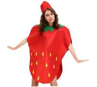 Pesoncarl Tenues de costumes, costume de fruits Créatif Fraise de fraises avec couvre-chefs Cosplay Costumes Fun Red Fruits-Frats Tengat for Adults Performance, Holiday, Party Robe