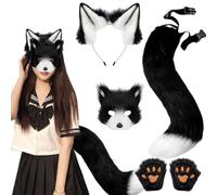 Pesoncarl Therian Gear Ensemble de costumes de renard avec oreilles et queue renard synthétiques, pattes Therian et masque pour adultes enfants, jeu rôle, fête, blanc