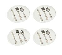 Pesoncarl Vaisselle Miniature, Mini Assiettes, fourchettes, cuillères, Ensemble de Couverts, Accessoires de Cuisine pour Maison poupée, 4 Ensembles Cadeaux fête