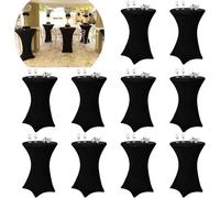 Pesonlook Lot de 10 housses extensibles pour table de bistrot - Diamètre 70-75 cm - Élégantes - Renfort au niveau des pieds - Housse extensible pour tables haute et tables de bistro (70 × 110 cm, noir