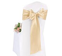 Pesonlook Lot de 100 écharpes de chaise en champagne, bandes de couverture de chaise en satin 17,8X274 cm avec nœud et ruban à nouer à l'arrière pour décorations de mariage, fêtes à l'hôtel (17,8X274