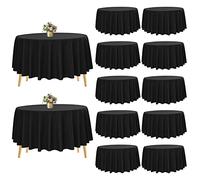 Pesonlook Lot de 12 nappes Rondes en Polyester Noir de 228 cm, lavables, Nappe Ronde Nappe Blanche pour Mariage/fête/Banquet/Salle à Manger/Table de Buffet (Noir/228 cm)