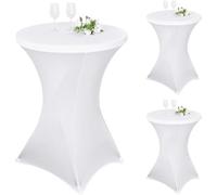 Pesonlook Lot de 3 nappes à Coins carrés Extensibles en Spandex pour Cocktail 70x110cm Table Haute ajustée Blanche, Nappe Ronde de Cocktail pour Table de Banquet de Cocktail de Mariage (Blanc)