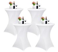 Pesonlook Lot de 4 nappes à Coins carrés Extensibles en élasthanne pour Cocktail 81x 110 cm Blanc pour Table Haute, Nappe Ronde à Cocktail pour Bar, Mariage, Cocktail, Table de Banquet (Blanc)