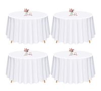 Pesonlook Lot de 4 nappes Rondes, Nappe Ronde Blanche, Nappe Ronde de 120 pouces/304CM, Linge de Table en Tissu Polyester Lavable pour Mariages, banquets ou Restaurants (Blanc)