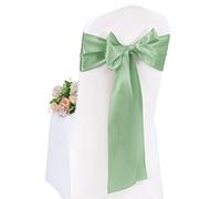 Pesonlook Lot de 50 bandes de chaise en satin vert sauge 7X108 pouces avec nœud pour le dos, ruban à nouer pour décorations de mariage, hôtel (17X275 CM)