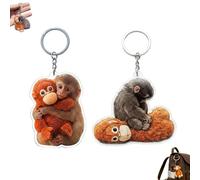 Pessrrtewg Porte-clés 3D en forme de singe en peluche avec inscription « Protect Punch The Singe » en acrylique