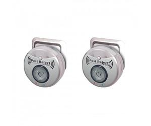 Pest Reject Pro - Lot de 2 - VENTEO - Répulsif nuisibles Repulse Power - Ultrasons et électromagnétisme - Couleur Gris - Couverture de Votre Maison de 200m² - Veilleuse intégrée