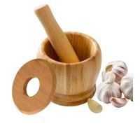 Pestle and Mortar Bowl, Manual Garlic Grinder, Wooden Seasoning Crusher, Ergonomic Design with Smooth Interior, Kitchen Tool for Garlic Sesame Dried Fruits Walnuts Pills Recipe Meal Planners Cooking