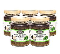 Pesto genovese Sauce Pesto Alla Genovese au Basilic avec Truffe Noire, Pesto vert avec truffes noires, Gourmet Sauce traditionnelle avec noix de cajou, noix de pin, fromage (5 x 80g)