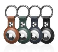 PESTON Étuis pour Apple AirTag Porte uir PU Support AirTag, 1re et 2e | Lot de 4 en cuir PU; clés, sacs, bagages, colliers d'animaux; anneau en alliage de zinc; signal préservé; AirTag non inclus