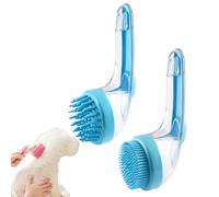 Pet Bath Brush with Shampoo Dispenser - Silicone Dog Grooming Scrubber with Long Handle for Washing, Shedding and Fur Cleaning, Cat Bath Tool (Blue)