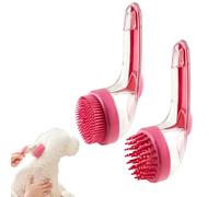 Pet Bath Brush with Shampoo Dispenser - Silicone Dog Grooming Scrubber with Long Handle for Washing, Shedding and Fur Cleaning, Cat Bath Tool (Red)